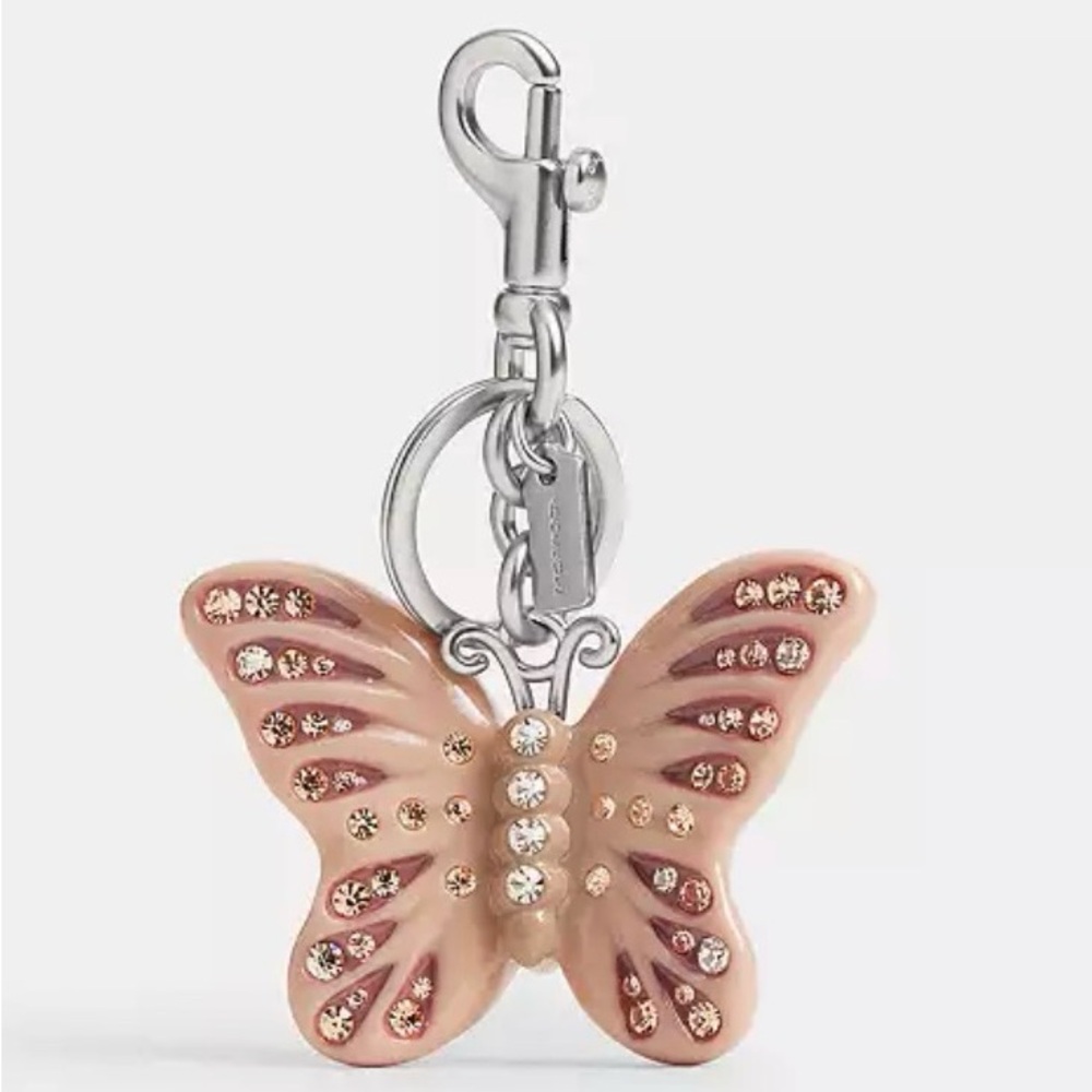 Coach Pink Crystal Butterfly Keychain Charm